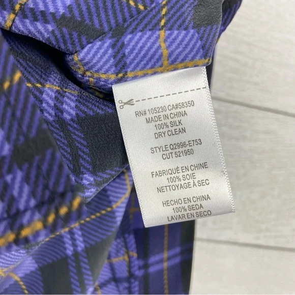 EQUIPMENT FEMME Silk Purple Plaid Crop Signature Button Up Shirt Small Cropped - Picture 3 of 5